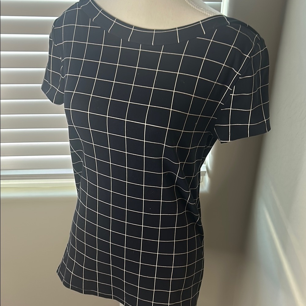 Navy Blue and White Grid Pattern Women's Top - Picture 4 of 4